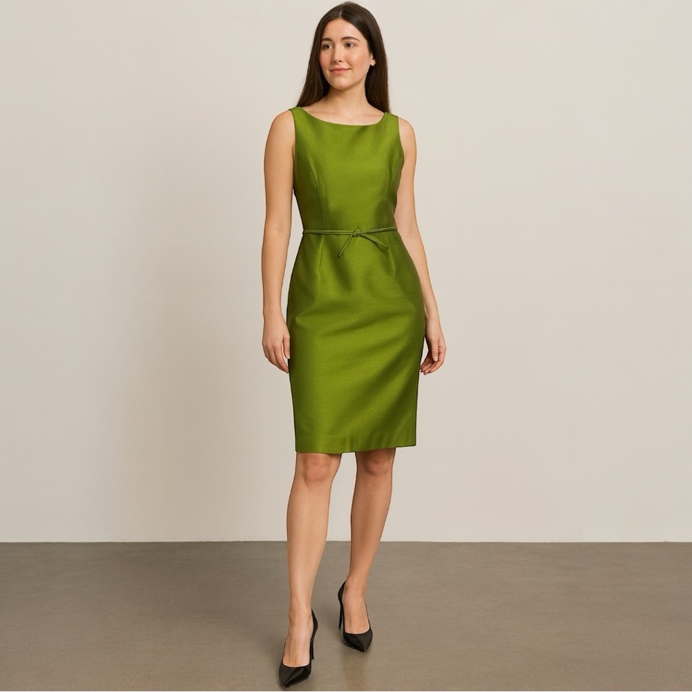 Vintage Talbots Petite 2 Chartreuse Silk Blend Sleeveless Sheath Dress Holiday